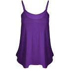 New Womens Ladies Basic Plain Camisole Thin Strap Stretchy Flared Swing Vest Top