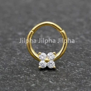 925 Sterling Silver CZ Daith Hoop Helix Ring Cartilage Piercing Earring A4613 - Picture 1 of 5