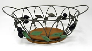 Cesta de pan vintage ovalada de madera y alambre con asas aceitunas granja rústica - Imagen 1 de 6