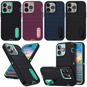 For Apple iPhone 15 Pro Max/15 Plus Heavy Duty Kickstand Hard Phone Case Cover - Picture 1 of 70