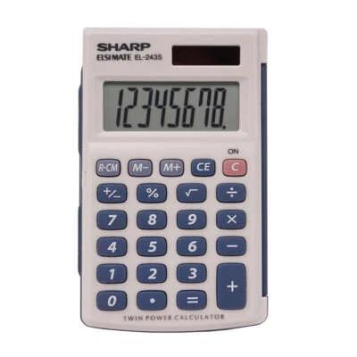 Sharp 8 digit CALCULATOR Solar Powered LCD Flat Viewing 3-Key Memory EL243SB - Image 1 of 4