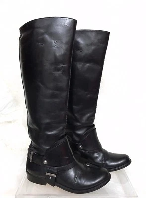 7 For All ManKind Botas Cuero Negro Montar Hasta la Rodilla Motocicleta Mujer 6 Foto 1 de 4