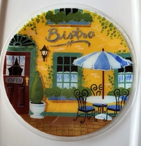 Round Serving Plate Fused Art Glass Bistro Sidewalk Cafe Signed Peggy Karr 11” - Picture 1 of 2