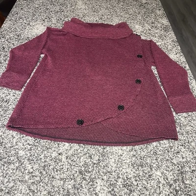 Suéter Pullover Francés Lavandería Mujeres XL Granate Capucha Cuello Tejido Botón Informal Foto 1 de 4