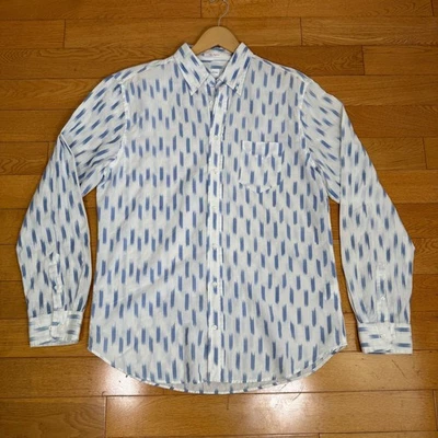 Camisa con botones Gant Rugger That Oxford para hombre XL azul blanco estampado Ikat Foto 1 de 3