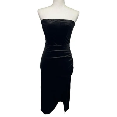 Vestido Trixxi Para Mujer Pequeño Negro Sin Tirantes Terciopelo Bodycon Acanalado Midi Fiesta Y2K Foto 1 de 4