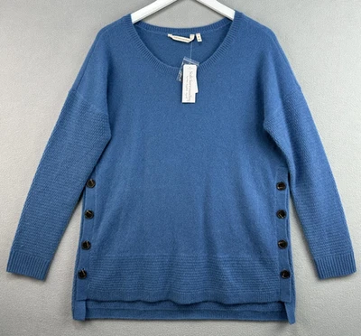 Suéter Soft Surroundings Mediano 100% Cachemira Pullover Azul Francés Botón Lateral Foto 1 de 4