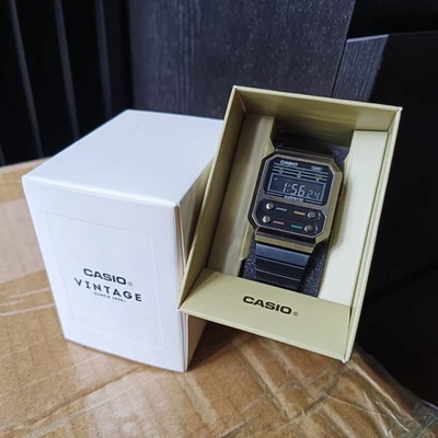 Montre Casio Vintage A100WEGG-1AEF Noir Gun-metal Black Screen Retro Watch Rare - Immagine 1 di 4