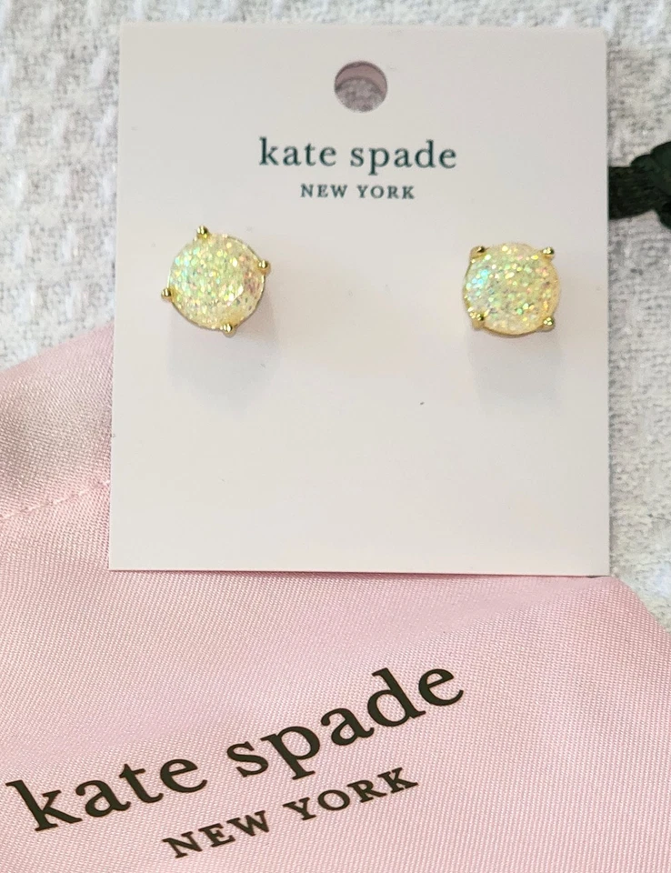 Kate Spade Opal Glitter Round Stud Earrings 12k Gold Plated Wbru9356