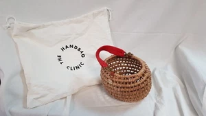 Borsa a mano Clare V tessuto rattan e cinturino in pelle rossa - Foto 1 di 12