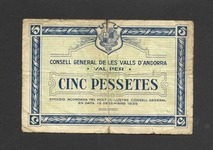 ANDORRA 5 PESETAS  1936  AZUL - Picture 1 of 2