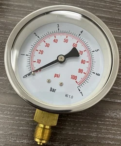 100mm Pressure Gauge 7 Bar 100 Psi 3/8in Bottom Connection - Picture 1 of 3