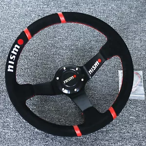 350mm 14" Universal Nismo Racing Suede Leather Deep Dish Sport Steering Wheel - Picture 1 of 2
