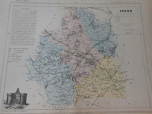 Carte du 19ème - département de l'Indre avec statistique - Foto 1 di 1