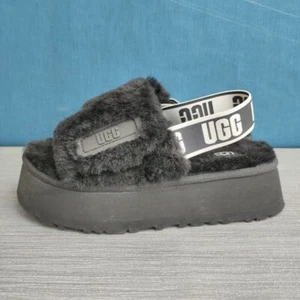 UGG DISCO FLUFF SLIDE PLATFORM SLIPPER/SANDALS. UK SIZE 3. BLACK  - Picture 1 of 14