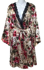 Secret Treasures Sexy Plus Size 2XL Floral Roses Belted Robe Black Lace Trim NO