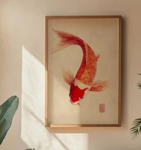 Koi Fish Aesthetic Art Poster, Calming Wall Decor for Nature Lovers, Home Office - Picture 1 of 4