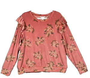 LC Lauren Conrad Ruffle Floral Fleece Sweatshirt Size 2XL Soft Holiday Cottage - Picture 1 of 11