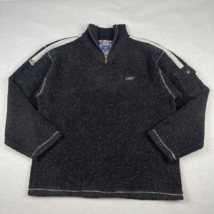 Vintage Tommy Hilfiger Pullover Mens XL Black 1/4 Zip Y2K Sherpa Fleece 90s - Picture 1 of 19