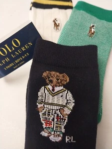 Big Boys Size 8-9.5 Ralph Lauren POLO BEAR Crew Socks Fit Shoe 13-3 , 3 PAIR - Picture 1 of 4
