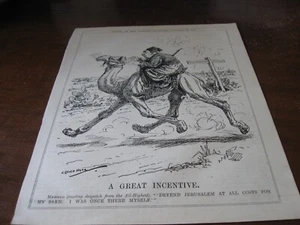 1917 Original POLITICAL CARTOON - WWI USA WAR Defend Jerusalem Gaza CAMEL RIDING - Picture 1 of 2