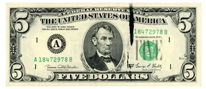 1969C $5 Federal Reserve Error Note Ink Smear (Boston “A”) - Picture 1 of 2