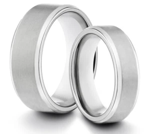 HIS & HERS 8MM/6MM Titanium Matte Silver Comfort Fit Wedding Band TWO RING SET - Bild 1 von 3