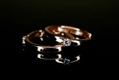 Pendientes tipo argolla PDJ con piedra central VVS1 diamante oro rosa genuino de 14 k Foto 1 de 4