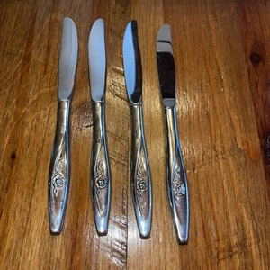 4 Oneida LASTING ROSE Stainless Oneidacraft Deluxe Glossy Flatware Steak Knife - Picture 1 of 3