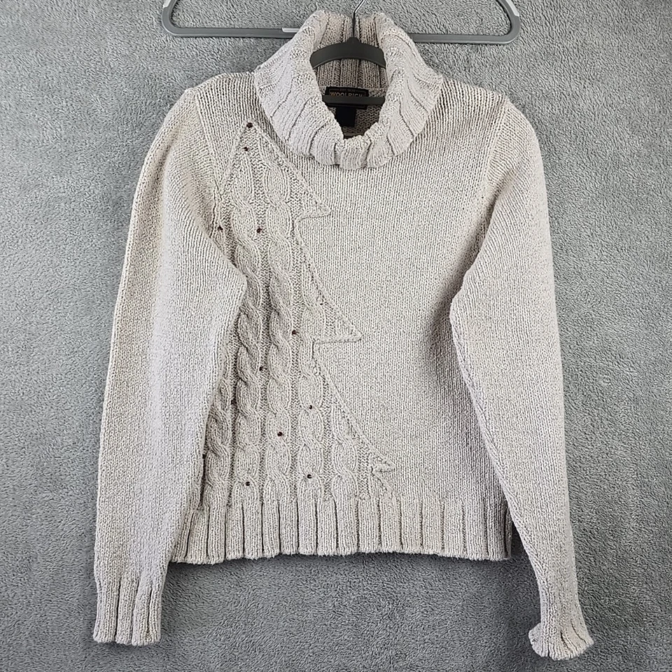 Suéter Woolrich Mujer Pequeño Avena Tejido con Cable Cuello Alto Manga Larga Foto 1 de 4
