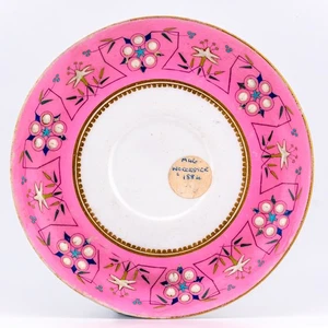 Antique Royal Worcester Porcelain Saucer Japanese Inspired Pink Enamel c.1884 - Picture 1 of 10