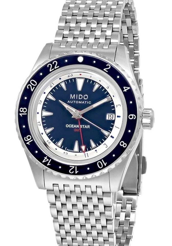 Relógio masculino MIDO Ocean Star GMT 40,5 MM mostrador azul pulseira de prata M0268291804100 - Imagem 1 de 3