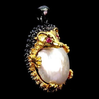 925 Пробы подвеска круглый рубин Мьянма жемчуг еж драгоценный камень ювелирные изделия - Изображение 1 из 4