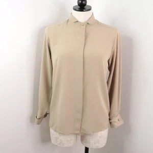 Vintage Petite Sophisticate Women's 2 Tan Polyester Button-Up Collared Blouse - Picture 1 of 11