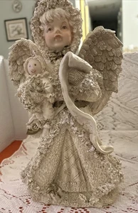 UNIQUE Vintage Resin Christmas Angel holding Baby Ivory with Silver Accents 11”T - Picture 1 of 8