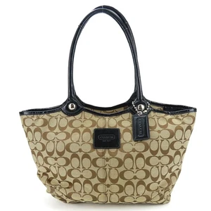 Coach Tasche F14385 Signature Canvas Lackleder Beige Schwarz Damen Coach - Bild 1 von 13
