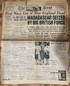 Giornale Boston Post 5 maggio 1942 WW2 "Madagascar sequestrato dalla Big British Force" - Foto 1 di 6