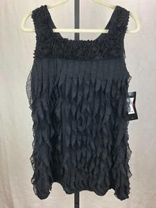 Blusa para mujer Cocomo XL negra sin mangas con volantes brillante cuello cuadrado pulóver nueva con etiquetas - Imagen 1 de 5