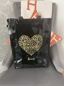 Bolso de Mano Harrods Negro y Dorado Corazón Logotipo Comprador Talla Mediana Nuevo - Imagen 1 de 7