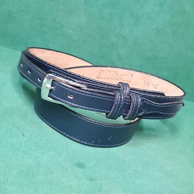 JUSTIN LEATHER BELT 34 BLUE 1" W/SILVER BUCKLE 570T - Image 1 of 4