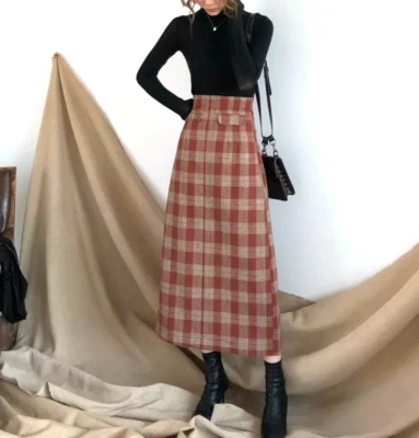 Ladies Brown Tartan Check Soft  Long Classy Country Classic Plaid  Chic Skirt  8 - Image 1 of 4