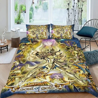 3Pcs Bedding Sets Duvet Cover Sets Saint Seiya All Season for Kids Lightweight - Image 1 of 4