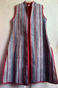 Quilted Kantha Gilet Medium Cotton Hand Block Print Sleeveless Side Slits - Picture 1 of 11