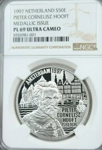 1997 NETHERLANDS SILVER 50 EURO PIETER CORNELISZ NGC PL 69 ULTRA CAMEO TOP POP - Picture 1 of 4