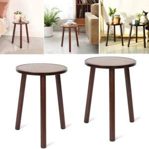 2pcs Small Side Table Round End Table Wood Plant Stand Super Thick 3-Legs Stool - Picture 1 of 12