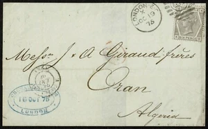 1875 6d Grey SG 147 Pl 14 KB Fine Used London to ORAN ALGERIA - Picture 1 of 2