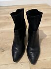 Agenda Black Real Leather Ankle Heel Sock Boots Size 8 EU 41 Made In Brazil