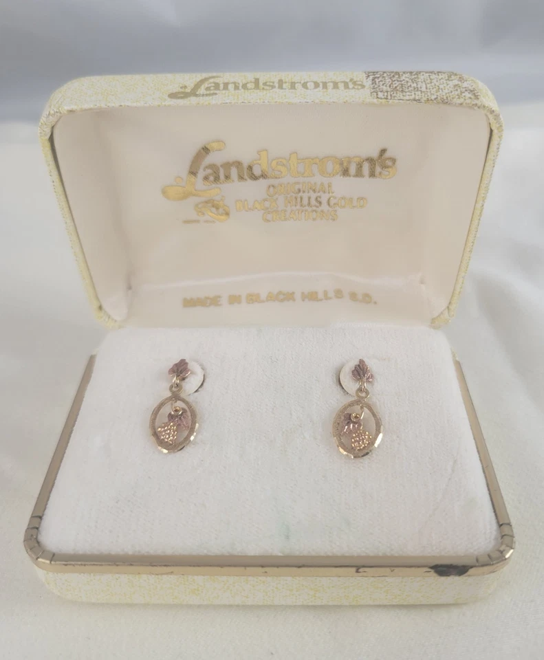 Pendientes colgantes vintage Landstrom oro 10K Black Hills hojas de uva Foto 1 de 1
