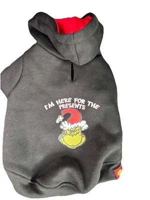 Sudadera con Capucha Dr Suess The Grinch Forrada de Vellón para Perro Negra PEQUEÑA 'YO'm Here For The Presen Foto 1 de 4