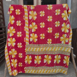 Vintage Kantha Decke Indisch Handmade Überwurf Tagesdecke Baumwolle - Picture 1 of 2
